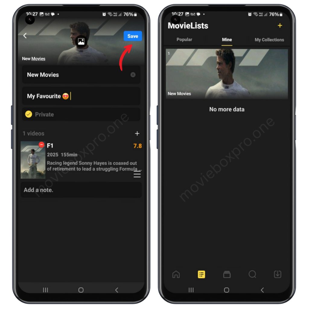 save movie list to moviebox pro